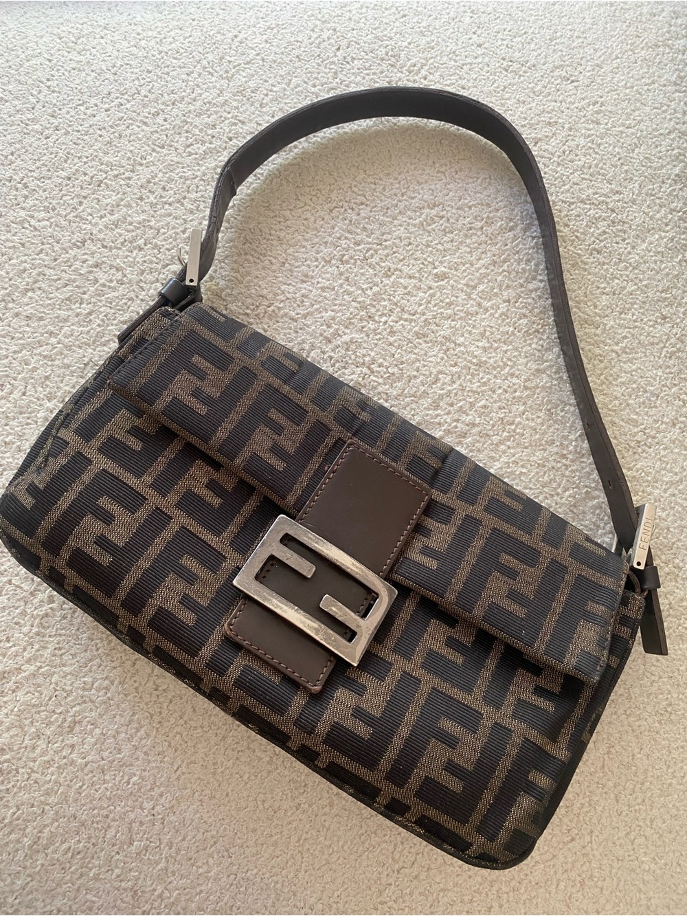 Fendi Baguette FF Canvas Shoulder Bag
